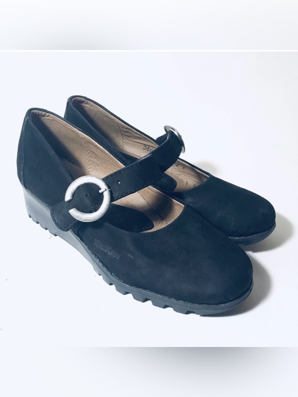 Kickers Black Mary Jane Shoes Wedge Heels Size 38 EUR Women 6.5 USA 5 UK British